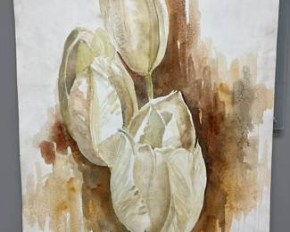 White W Rust Tulips Signed Original Watercolor By Edward Holmberg