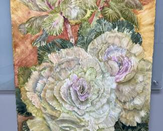 Green W Pink Orange Kale Signed Original Watercolor By Edward Holmberg