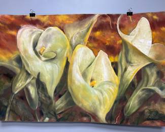 Beige Calla Lillies Signed Original Watercolor By Edward Holmberg