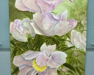 LT Pink Peonies Signed Original Watercolor By Edward Holmberg