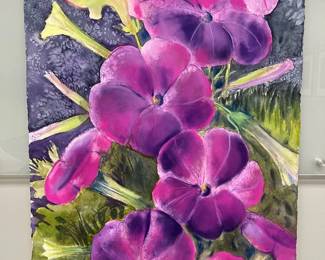 Purple Pansies Signed Original Watercolor By Edward Holmberg