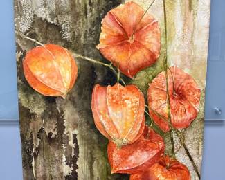 Orange Chinese Lantern Signed Original Watercolor By Edward Holmberg