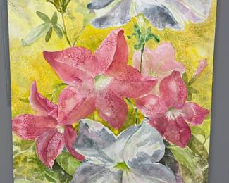 Pink W White Petunias Signed Original Watercolor By Edward Holmberg