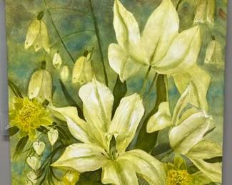 White Lilies Bleeding Hearts Signed Original Watercolor By Edward Holmberg