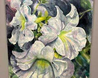 White W Green Blue Petunias Signed Original Watercolor By Edward Holmberg