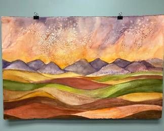 Sunset Landscape Signed Original Watercolor By Edward Holmberg