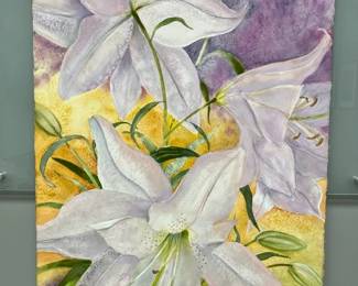 PinkLilac Lilies Signed Original Watercolor By Edward Holmberg