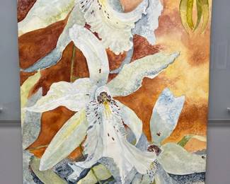 White Asian Lilies Signed Original Watercolor By Edward Holmberg