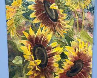 Yellow Sunflower Signed Original Watercolor By Edward Holmberg