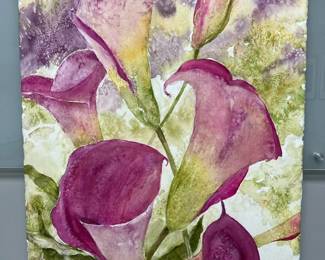 Pink Calla Lillies Signed Original Watercolor By Edward Holmberg