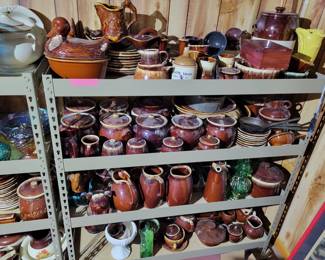 Hull and mccoy brown drip plates, Mugs, crocks, pitchers, platters and more!!