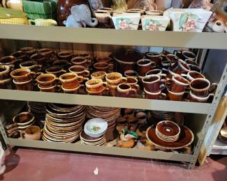 Hull and mccoy brown drip plates, Mugs, crocks, pitchers, platters and more!!