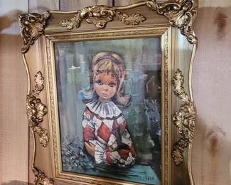 Vintage Mid Century EDEN Pierette Wide Big Eyed Girl Art USA Wood Picture Frame