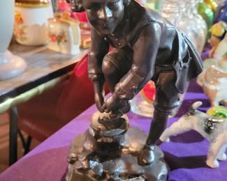 Antique Bronze Figure Male Ice Skater stamped Tiffany & Co.