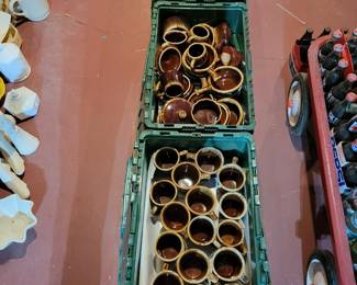 Hull and mccoy brown drip plates, Mugs, crocks, pitchers, platters and more!!