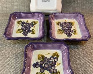 Tabletops Unlimited Merlot Hand Painted Collection Dipping Bowls Grapes