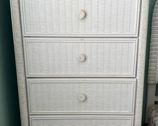 Lea The Bedroom People White Wicker Bedroom: Bed Frame, Dresser, Nightstand, Highboy, Etagere, Elephant