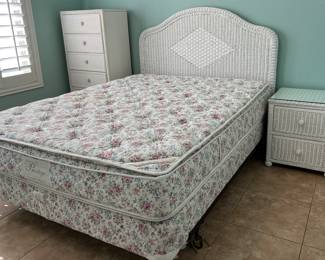 Lea The Bedroom People White Wicker Bedroom: Bed Frame, Dresser, Nightstand, Highboy, Etagere, Elephant