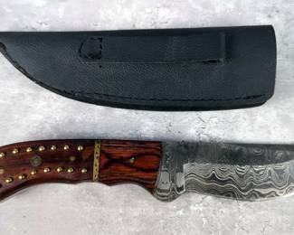 Damascus Fixed Blade Crusader Bowie Knife, 4.5" Blade, Includes Sheath
