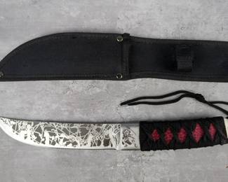 Fixed Blade Samurai Dagger, 7" Electro Etched Pattern Blade, Includes Nylon Sheath