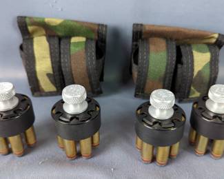 Winchester .357 Magnum Ammo, 24 Rds In 4 HKS 586 6-Rd Speed Loaders, In 2 Camo Dual Pouch Holders 