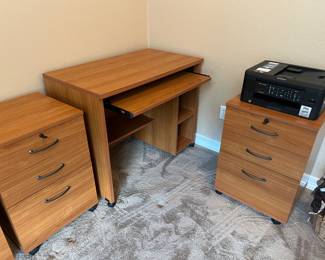 - Computer Desk/Study Table with Sliding Keyboard & Storage Shelves                                                                                      - Mobile (3) Drawer, Under Desk, Lockable Pedestal File Cabinet                                                                                               - Brother MFC-J1010DW Work Smart Series Printer