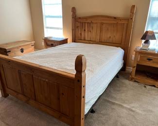 Pier 1 Imports, Solid Wood (Pine) Queen Size Bedframe & (2) Pier 1 Imports, Solid Wood (Pine) Nightstands