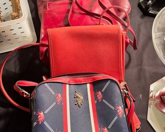 US. Polo Assn Classic USA Signature Print Crossbody Bag, Red Leather Purses