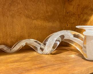 Clear Blown Glass Twisted Design Candle Holder