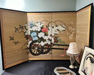 Japanese Byobu Hand Painted Folding Screen
