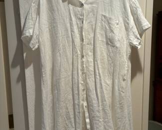 Eileen Fisher White Linen Button Up Shirt Dress - Size Large