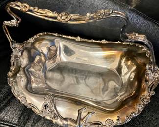 Art Nouveau EP Silver Serving Platter with Handle