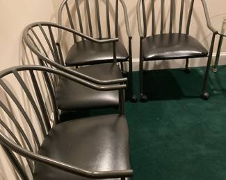 Set of 4 Aluminium Gray and Black Seat Dining Chairs