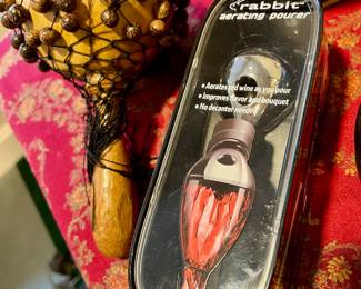 Gourd and Rudraksha Seeds African Maraca, Rabbit Wine Aerator and Pourer 