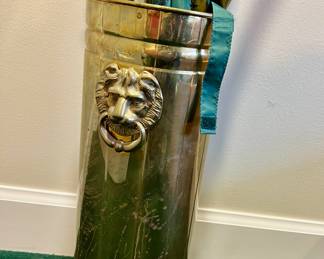 Brass Umbrella Stand with Lion Motif