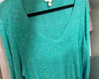 Eileen Fisher Turquoise V-Neck Long Sleeve Shirt - Size Large
