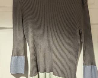 St. John Women's Brown Wool Ribbed Color Block Sweater