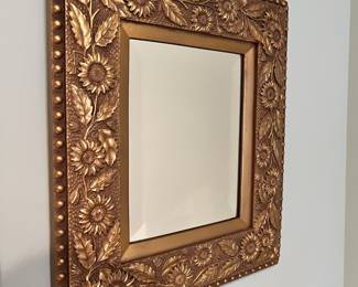 Ornate Gold Tone Mirror with Sunflower Design