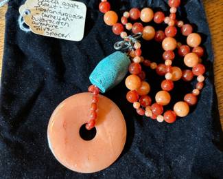 Peach Agate/Tibetan Turquoise & Silver Necklace