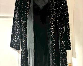 Black Velvet Sequined Long Coat