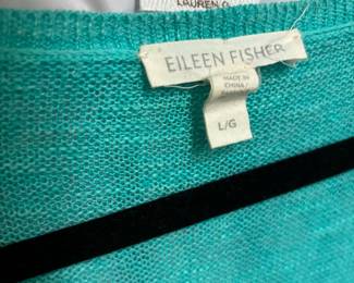 Eileen Fisher Turquoise V-Neck Long Sleeve Shirt - Size Large
