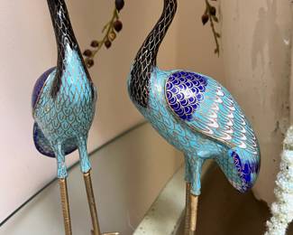 Pair of Blue Cloisonné Crane Figurines