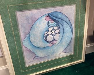 Framed & Matted Lithograph of Native American Woman by G.E. Mullan