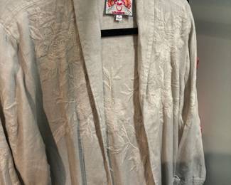 Johnny Was Cream Floral Embroidered Open Front Cardigan Sweater - Size XL