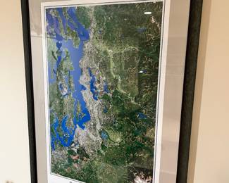 Framed & Matted 1987 Puget Sound From Satellite Map Poster