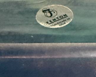 1970's Fenton Blue Iridescent Glass Fan Vase 