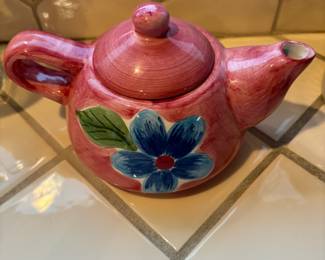 Pink Ceramic Teapot with Floral Design