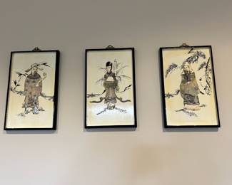 Set of 3 Panels  - Mother of Pearl Chinese Figures 