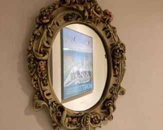 Ornate Design Ceramic Oval Framed Wall Mirror