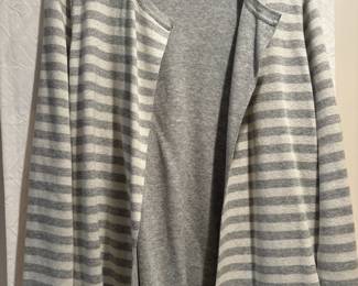 Eileen Fisher Gray Striped Cardigan Sweater - Size Medium